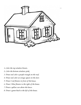 Preview of Positional / Location Words Worksheet with a House