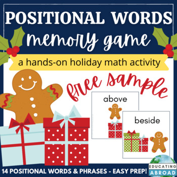 Preview of Positional Vocabulary Holiday Math Activity | FREE Gingerbread Theme Memory Game