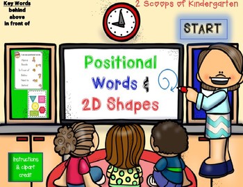 Preview of Positional Words and 2D Shapes Power Point Game Distance Learning