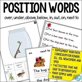 Preview of Positional Words Activities and Worksheets for Kindergarten, ESL, ELL and SPED
