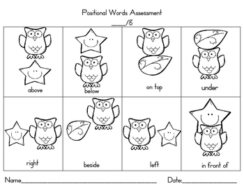 Positional Words Assessment Freebie by Almost Heaven Kindergarten