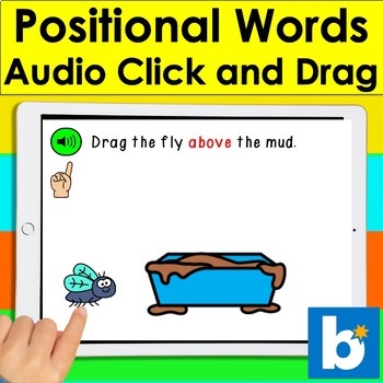 Preview of Positional Words Boom Cards Deck Pre-K & Kindergarten Digital Center With GIFs