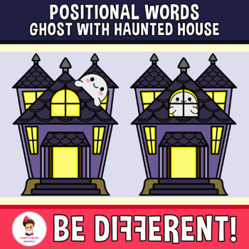 Preview of Positional Words Clipart Ghost With Haunted House Halloween