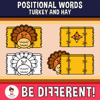 Preview of Positional Words Clipart Turkey With Hay Preposition Of Place Thanksgiving