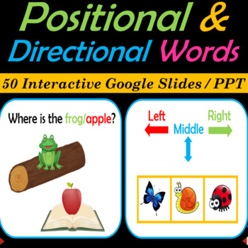 Preview of Positional Words-Directional Words-PrePositional | Virtual -50 Google Slides/PPT