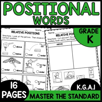 Preview of Positional Words Pre-K and Kindergarten Math Worksheets Cut and Paste Activities