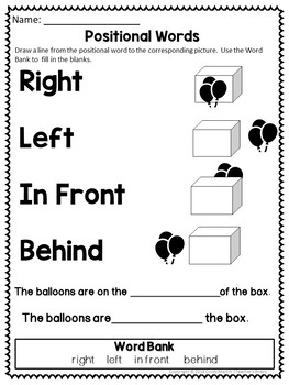 positional words kindergarten and 1st grade activities unit tpt