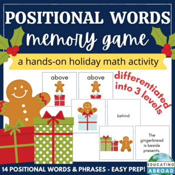 Preview of Positional Words Memory Game for Christmas Math Station Activities