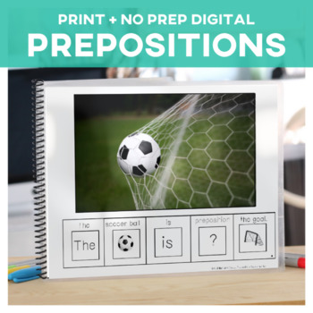 Preview of Positional Words Prepositions Adapted Book & Task Cards Soccer