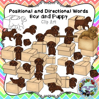 Preview of Positional and Directional Words Clip Art: Puppy and Box