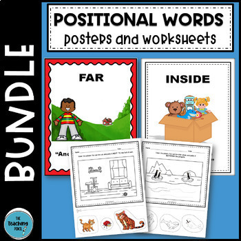 Preview of Positional words Worksheets & Preposition Posters Bundle PreK Kindergarten 1st