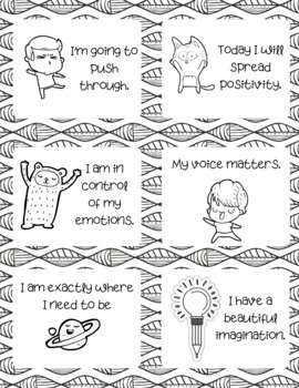 Positive Affirmation Coloring Cards | Growth Mindset Student Notes