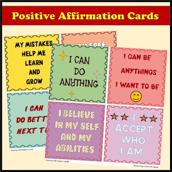 Preview of 40 Affirmation Cards / Positive Self Isteem Words / Colorful Motivational Quotes