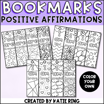 Preview of Positive Affirmation Coloring Bookmarks Positive Self Talk-Student Gifts