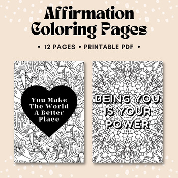 Preview of Positive Affirmation Coloring Pages for Teen/Kids Mental Health and Self Esteem