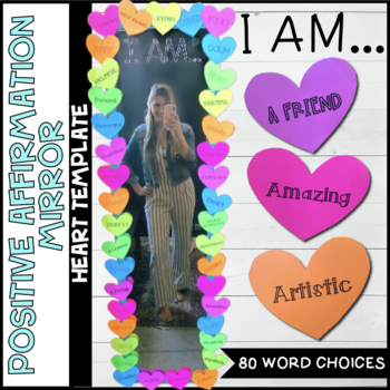 Preview of Positive Affirmation Growth Mindset Mirror Template - Hearts