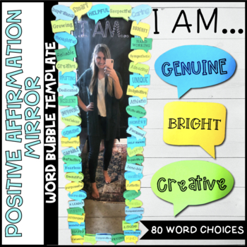 Preview of Positive Affirmation Growth Mindset Mirror Template - Word Bubbles