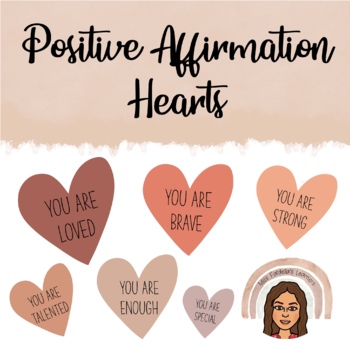 Preview of Resilience and Wellbeing Printable Positive Affirmation Hearts Editable