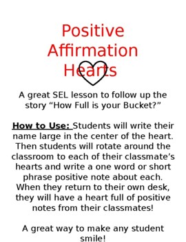 Preview of Positive Affirmation Hearts- SEL