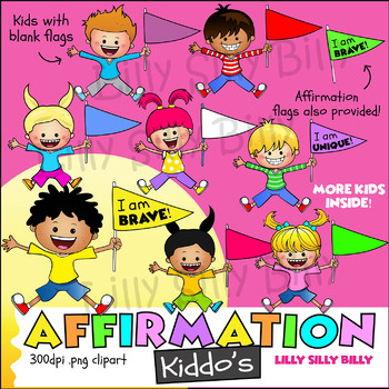Preview of Positive Affirmation Kids - Clipart in BLACK & WHITE/ full color.