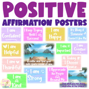 Preview of Positive Affirmation Classroom Posters, Positive Thinking Visuals, Mindfulness