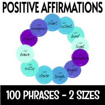 Preview of Positive Affirmation - Station, Mirror, or Circles - Blue Purple