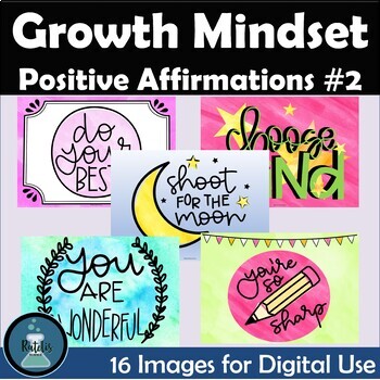 Preview of Positive Affirmation and Growth Mindset Set #2 Digital Images for CLASSROOM USE