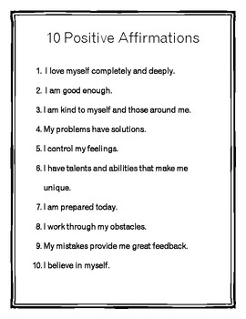 Positive Affirmations by Gabrielle The Virtual Teacher | TpT