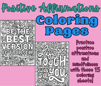 Preview of Positive Affirmations Coloring Pages | Mindfulness Classroom Activity