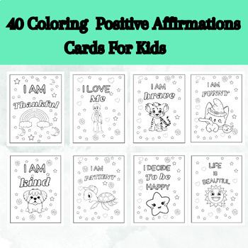 Preview of Positive Affirmations Coloring cards For Kids