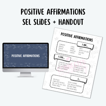 Preview of Positive Affirmations | Handout & Slides | SEL | Powerpoint, PNGs, and PDF |