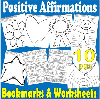 Preview of Positive Affirmations Inspirational Bookmarks Flash Cards Worksheets Journal SEL