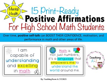 Preview of Positive Affirmations Math Posters for High School Students