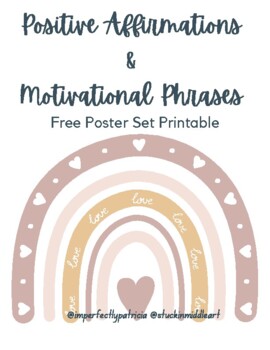 Preview of Positive Affirmations & Motivational Phrases Boho Rainbow Poster Printables