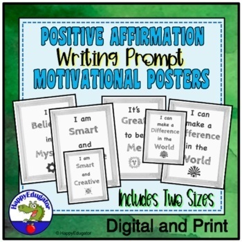 Preview of Positive Affirmations Posters, Cards or Writing Prompts Black & White and Easel