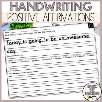 Preview of Positive Affirmations Print Handwriting Practice Worksheets for Big Kids