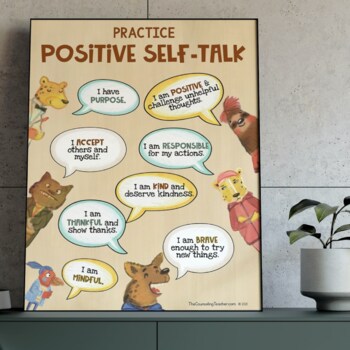 Preview of Positive Affirmations Self-Talk Poster with Sammy Sloth