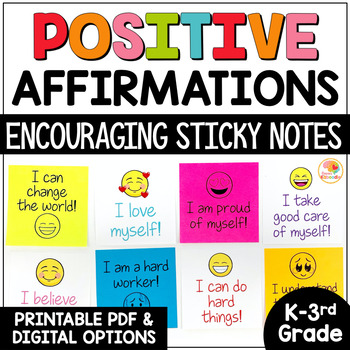 Preview of Positive Affirmations for Kids Sticky Notes: Encouraging Messages for Children