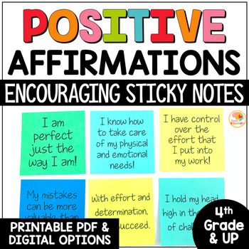 Positive Affirmations Sticky Notes for Upper Grades by Kirsten's Kaboodle