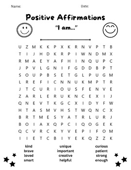 Preview of Positive Affirmations Word Search