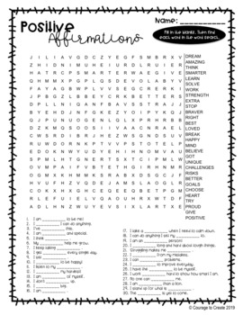 Positive Affirmations Word Search by Hannah Mohs - Courage to Create