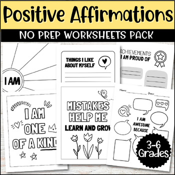 Positive Affirmations WorkSheets Pack by My Mindful Classroom | TPT