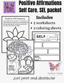 Preview of Positive Affirmations Worksheets Self Care Coloring SEL early finisher printable