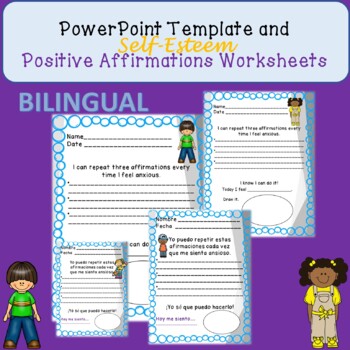 Preview of Positive Affirmations Worksheets | Power Points | Bilingual | Dual Language