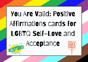 Preview of Positive Affirmations cards LGBTQ Self-Love Acceptance Teens Adults Therapy