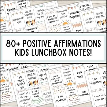 Preview of Positive Affirmations for Kids | Lunchbox Notes Printable | Motivation Test Note