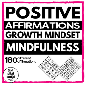 Preview of 180 Positive Affirmations inspired by Growth Mindset and Mindfulness