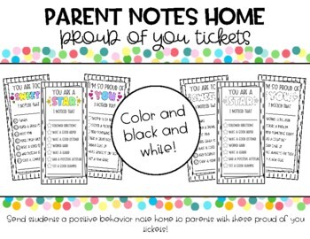 Preview of Positive Behavior Notes Home to Parents | Proud of You Tickets