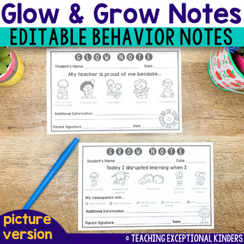 Preview of Positive Behavior Notes to Send Home | Glow and Grow Notes with Pictures