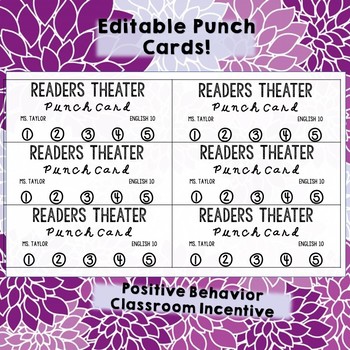 Preview of Positive Behavior Reinforcement Classroom Punch Cards (Editable!)